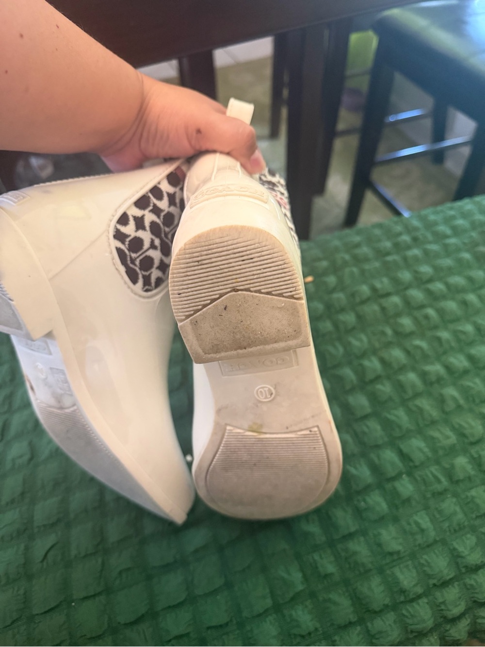 Coach White Rain Boots with Brown & White Signature Cuff - Picture 6 of 9